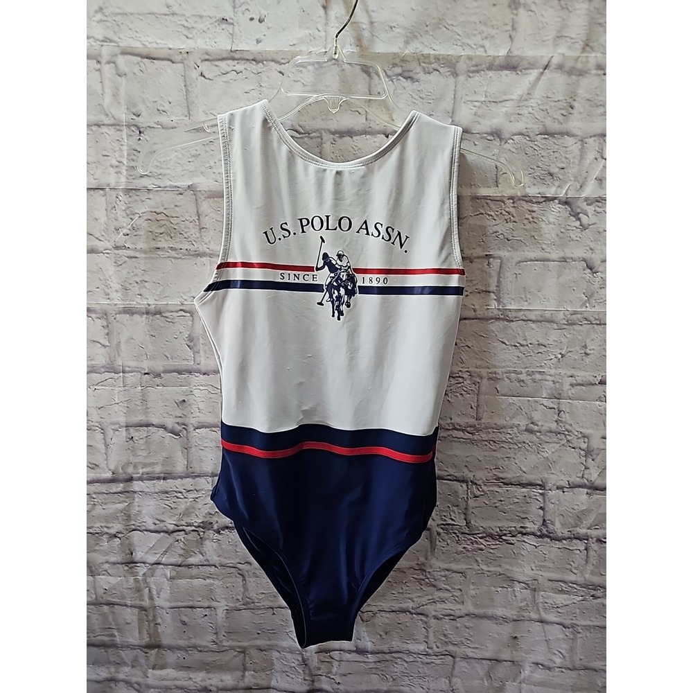 U.S. POLO ASSN. Logo Red/White/Blue One Piece Swimsuit Size Small 3-5